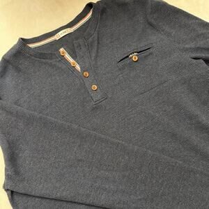 H2H Men's Long Sleeve Waffle Knit Henley Thermal Shirt Gray Blue Size 2XL